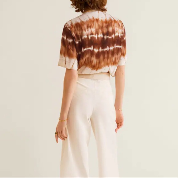 SOLD MANGO Tie-Dye Satin Round Collar Button Front Shirt Size S - Picture 2 of 16